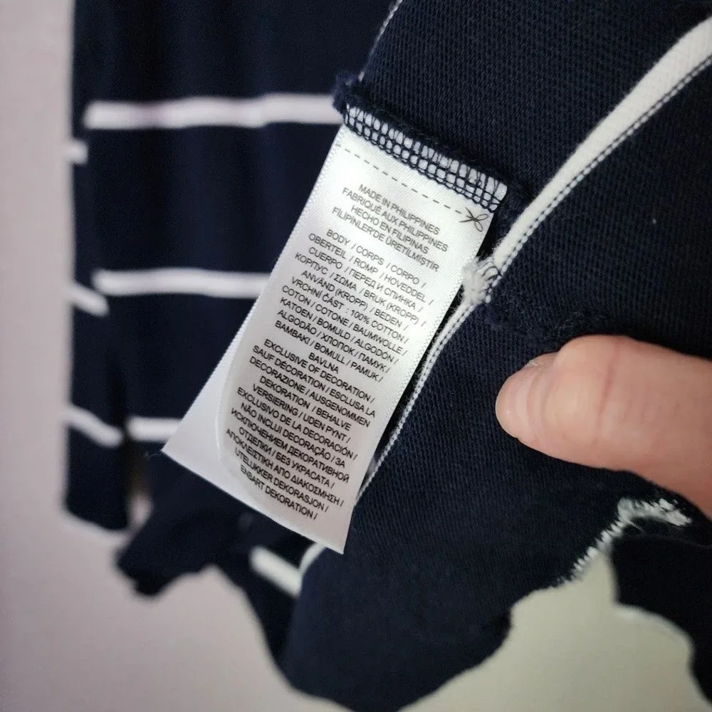 POLO RALPH LAUREN Boatneck Stripe Top Navy White Nautical Fishermancore L - Picture 6 of 7